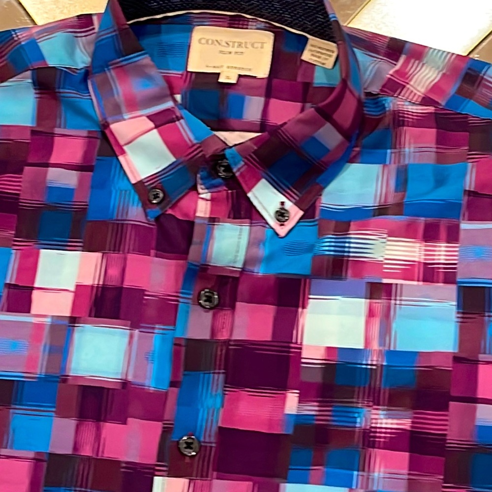 Construct Checkered, Short Sleeve Button Down Shi… - image 1